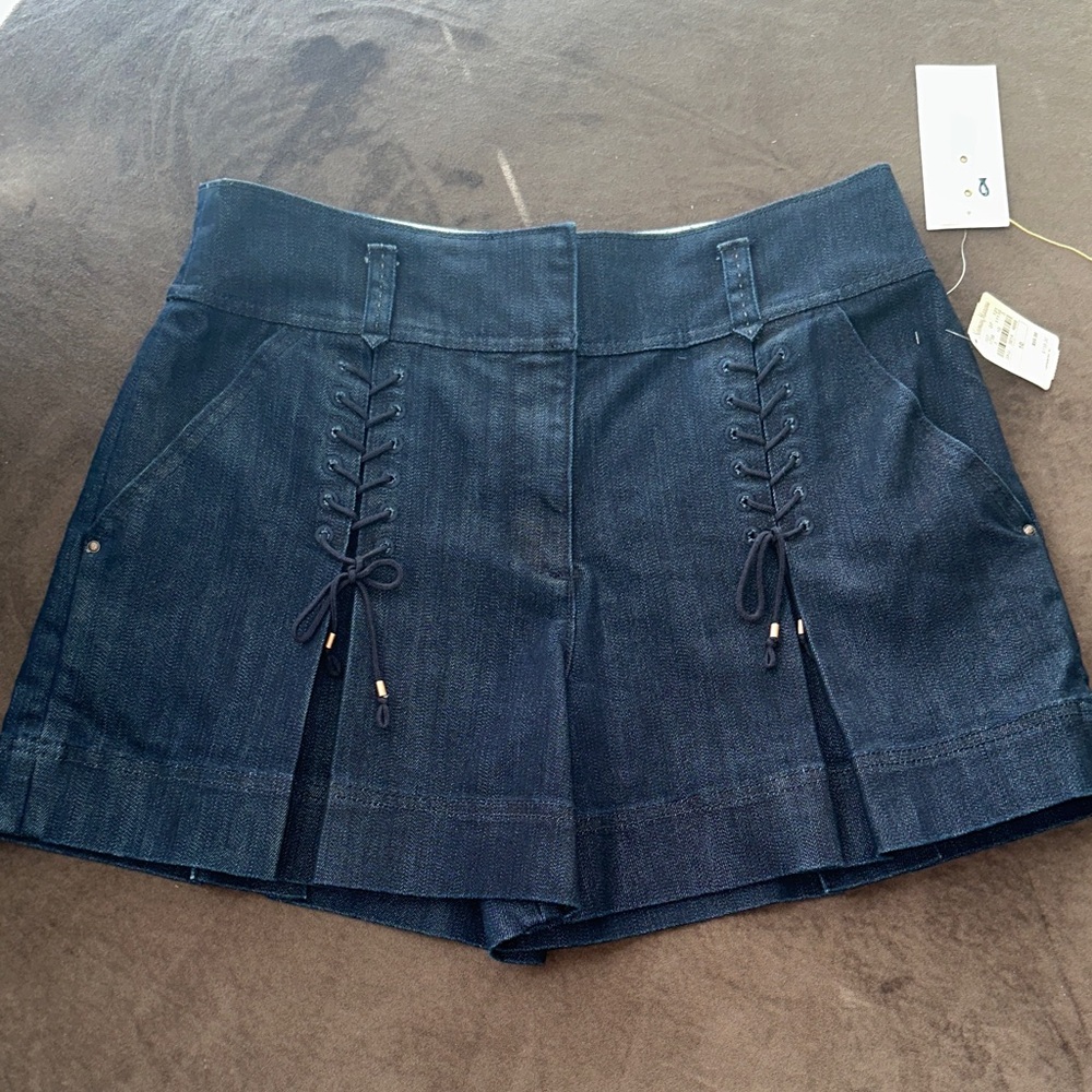 Leifsdottir Dark Blue Jean Shorts with Lace-Up Detail